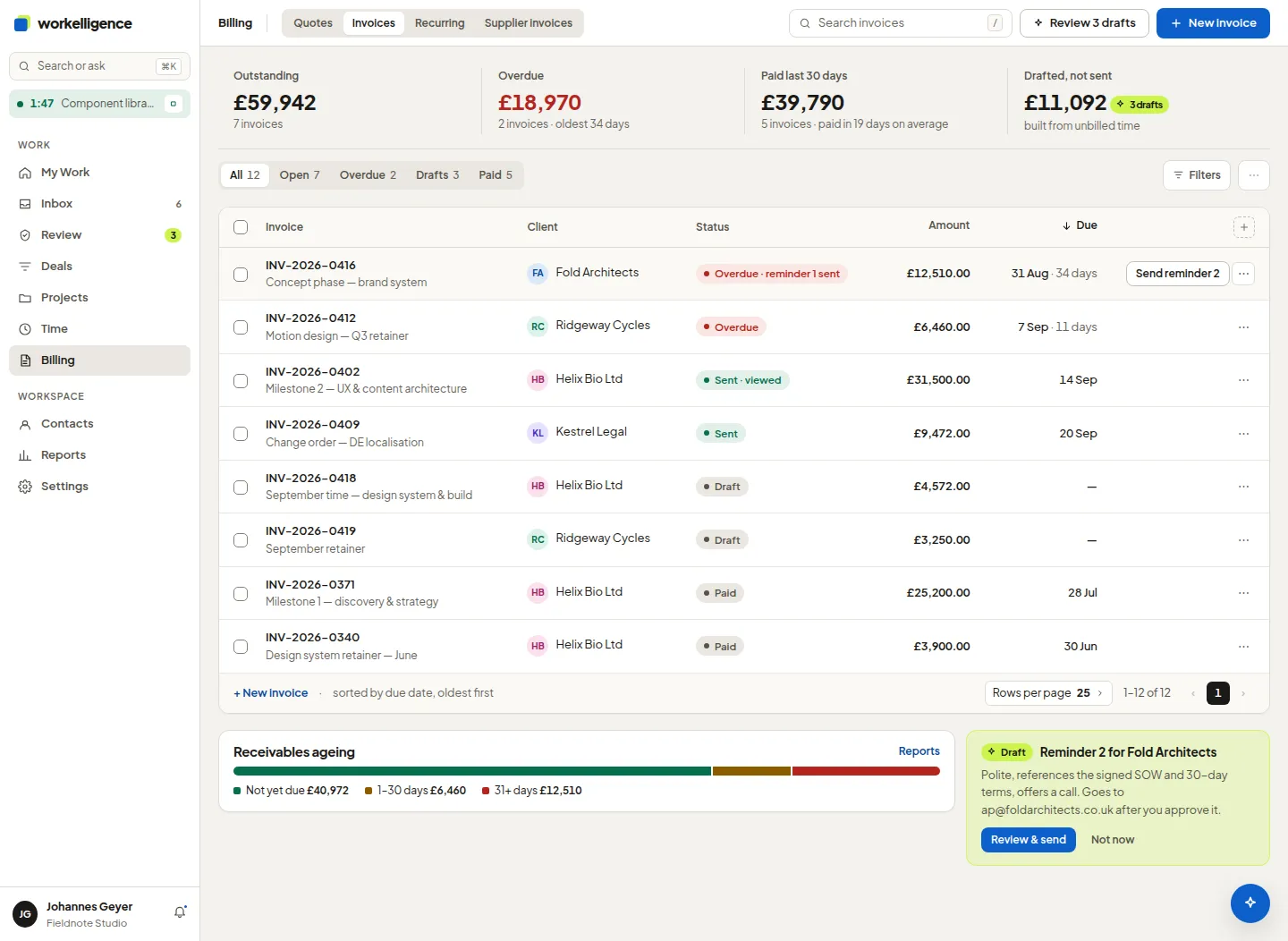 The invoice list