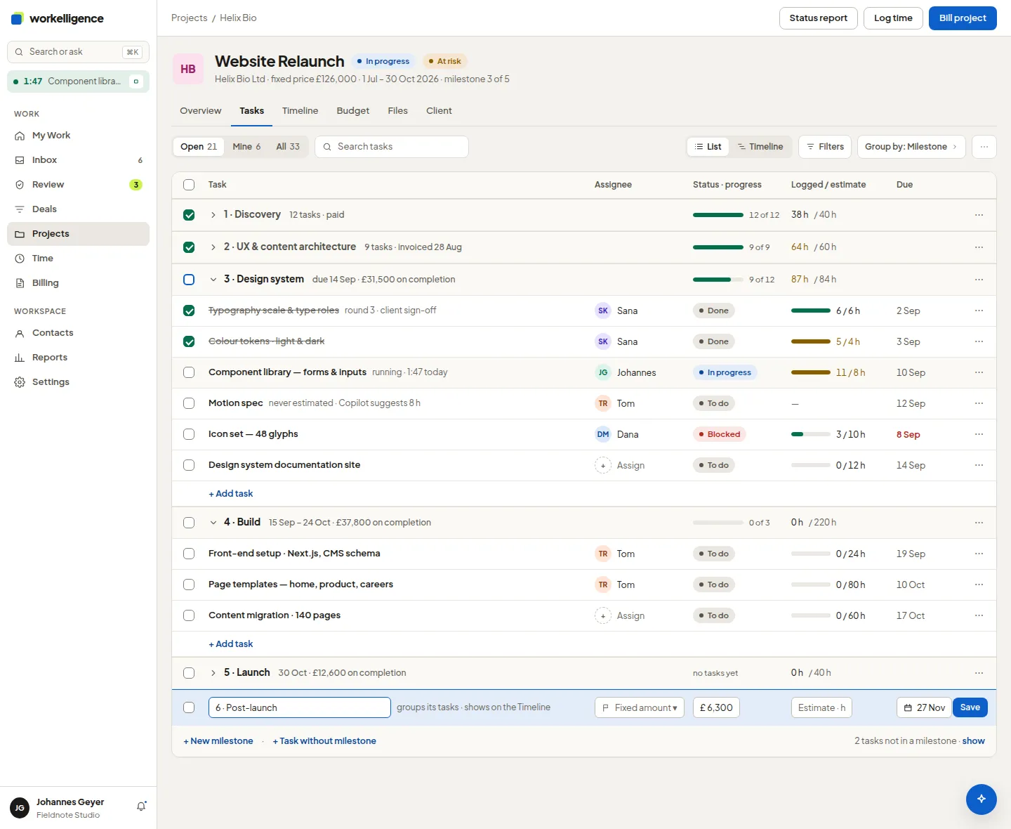 The task list of a project